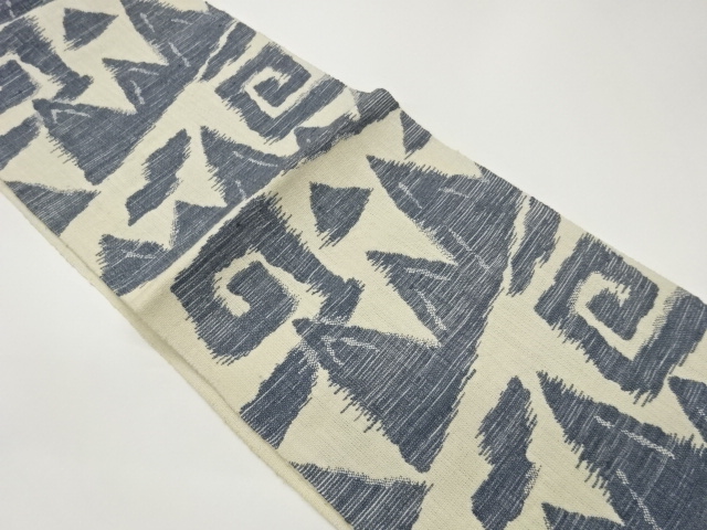 JAPANESE KIMONO / HAND WOVEN MAWATA TSUMUGI GEOMETRIC PATTERN WEAVING 